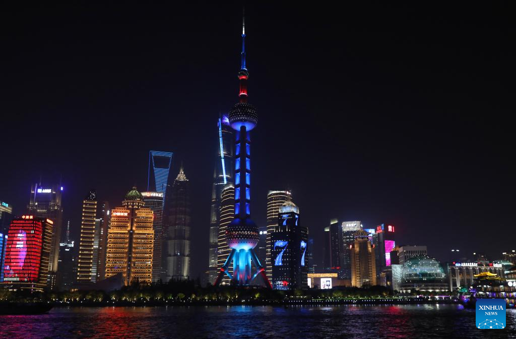 Landmarks lit up to welcome 7th CIIE in Shanghai