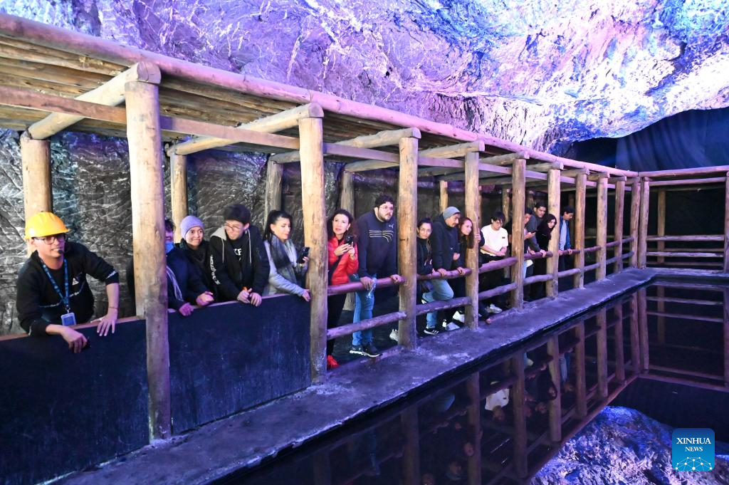 People visit Salt Cathedral of Zipaquira in Colombia