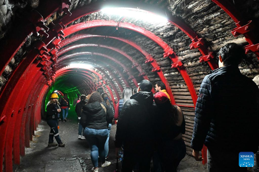 People visit Salt Cathedral of Zipaquira in Colombia