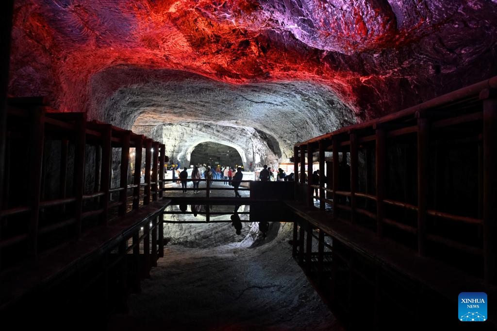 People visit Salt Cathedral of Zipaquira in Colombia