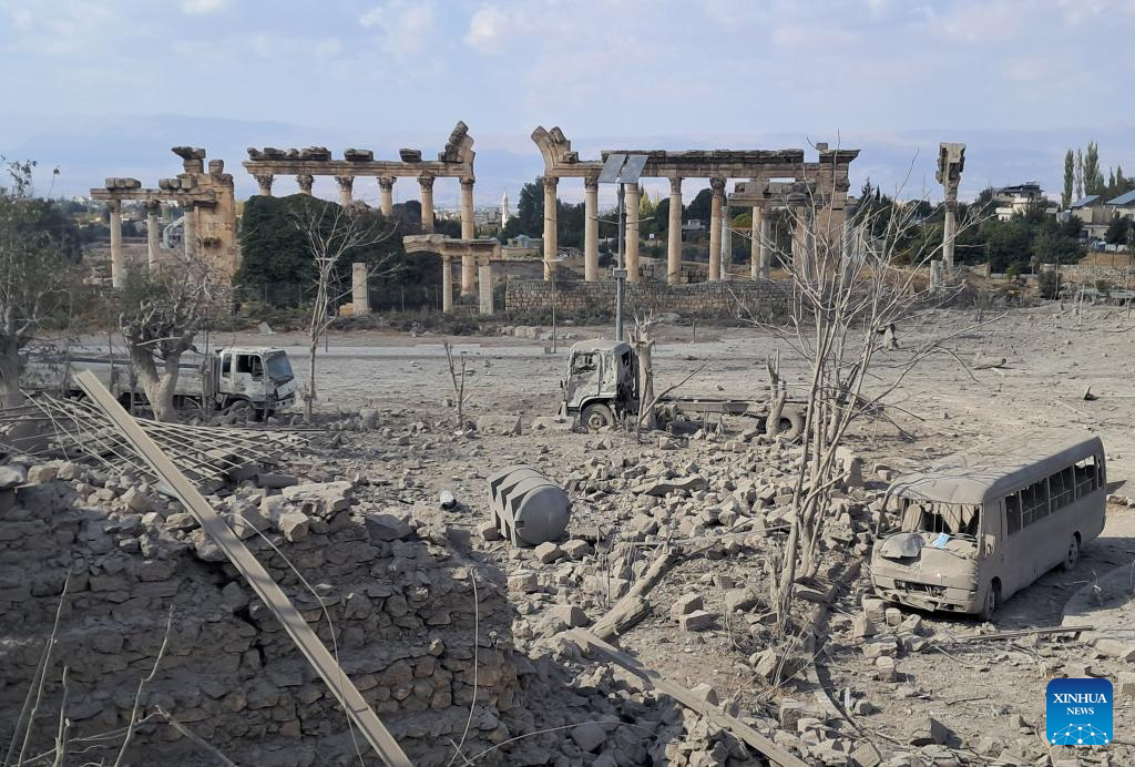 Damages caused by Israeli airstrikes inside ancient citadel of Baalbek in Lebanon