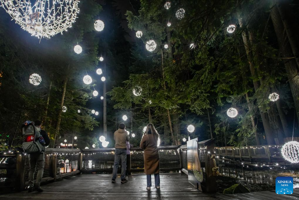 Light decorations set up during Canyon Lights preview event in Canada