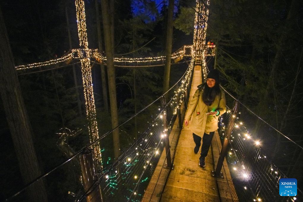 Light decorations set up during Canyon Lights preview event in Canada