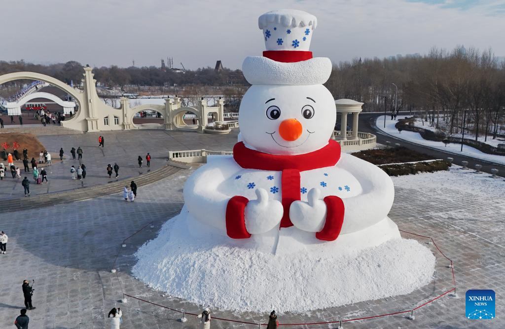 In pics: giant snowman at Sun Island scenic spot in Harbin