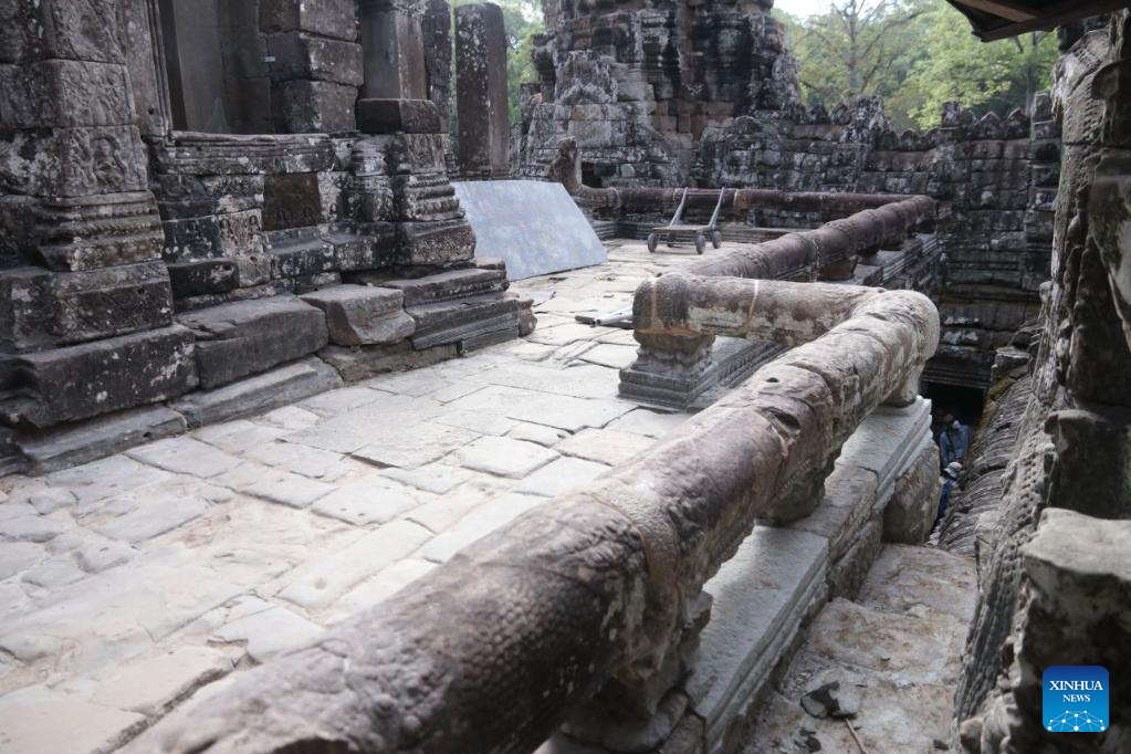 Restoration work on Bayon Temple's terrace in Cambodia's Angkor Park completed