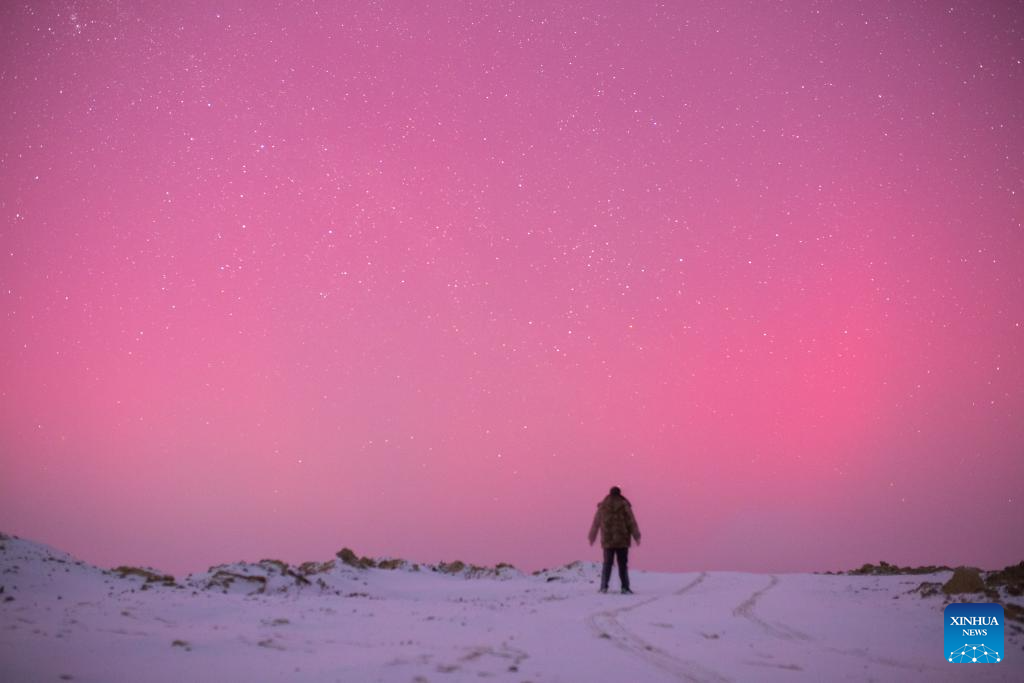 Scenery of aurora in Jiamusi City, NE China's Heilongjiang