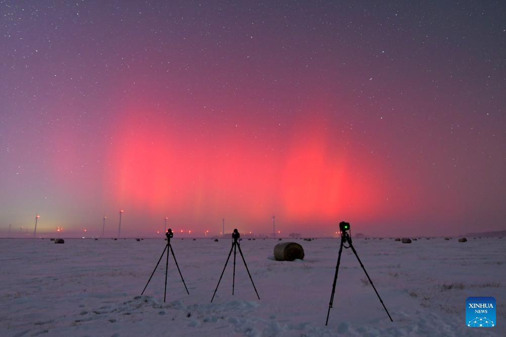 Scenery of aurora in Jiamusi City, NE China's Heilongjiang