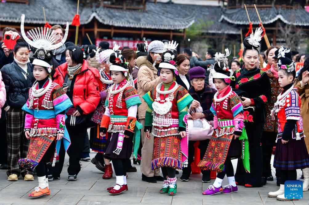 Miao ethnic group celebrate Gannangxiang festival in SW China's Guizhou