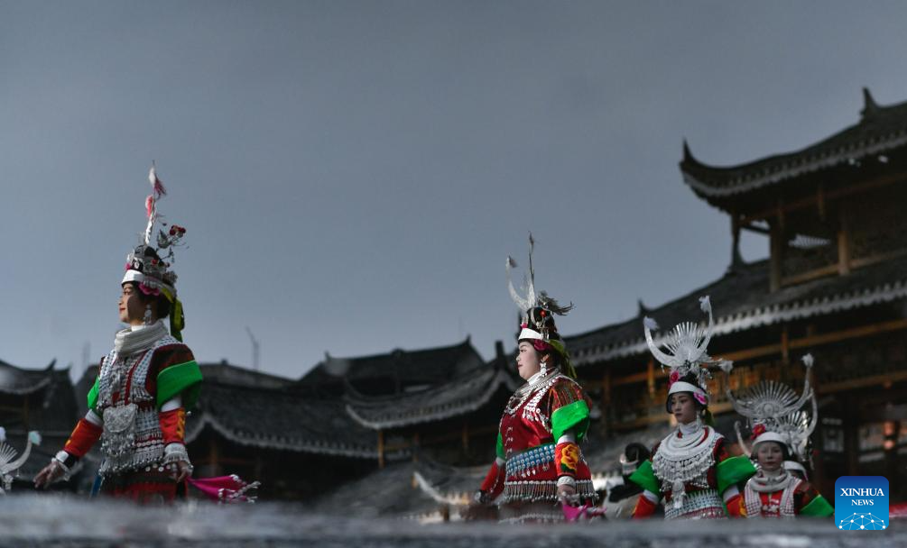 Miao ethnic group celebrate Gannangxiang festival in SW China's Guizhou