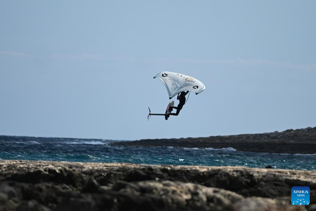 Kitesurfers seen off Bahar ic-Caghaq coast in Naxxar, Malta