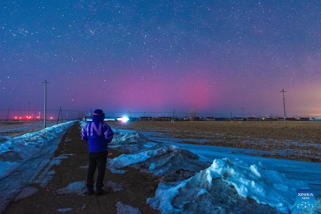 Aurora seen at night in China's Heilongjiang