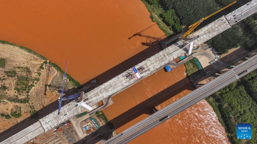 View of Heishan Gorge Yellow River grand bridge in NW China
