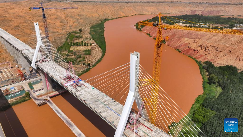 View of Heishan Gorge Yellow River grand bridge in NW China
