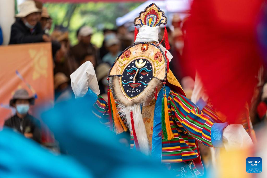 Tibetan opera staged in celebration of traditional Shoton Festival in Lhasa, China's Xizang