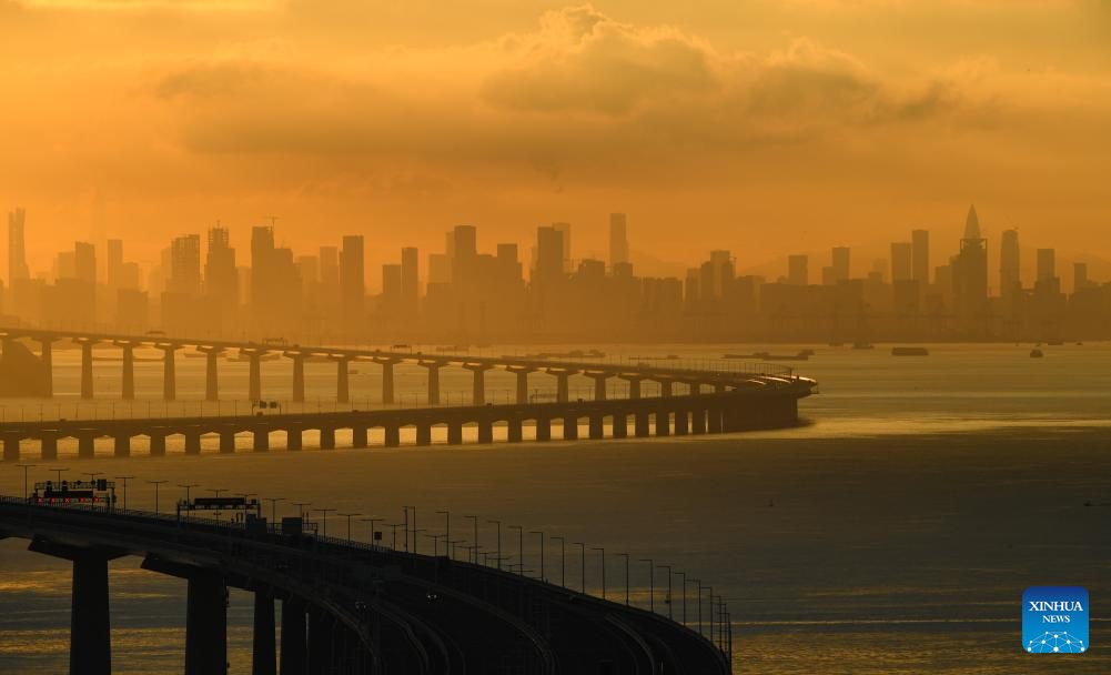 Scenery of Shenzhen-Zhongshan link at sunrise in south China's Guangdong