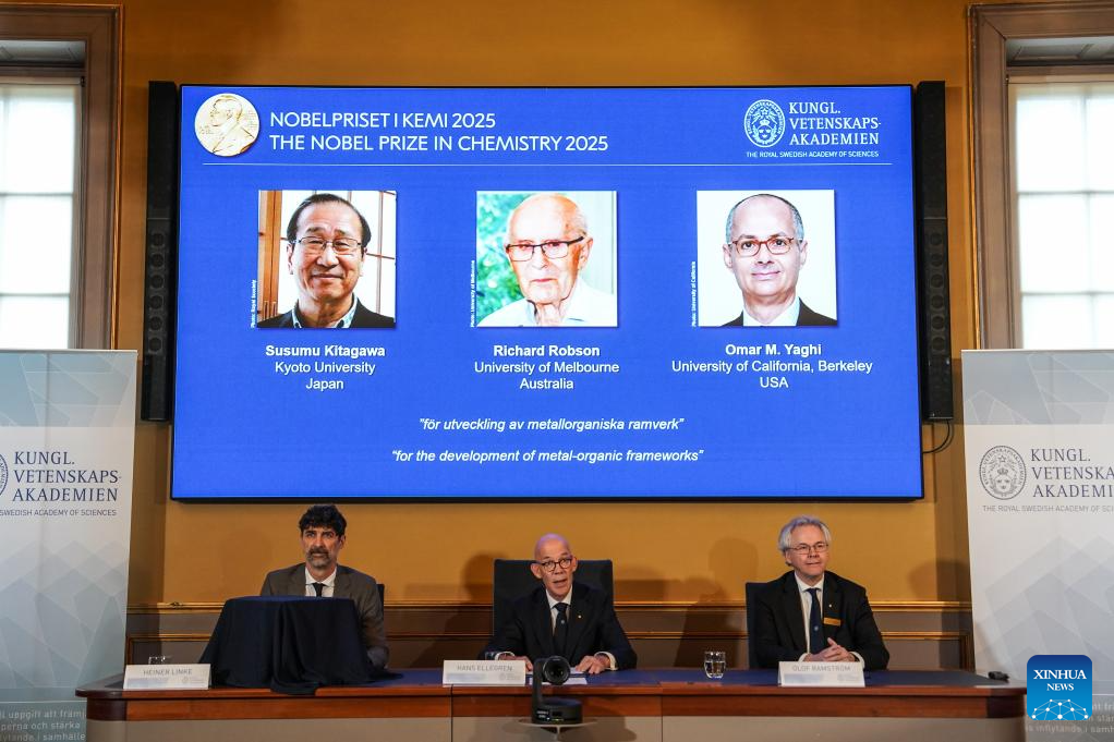 Trio win Nobel Prize in Chemistry for developing metal-organic frameworks