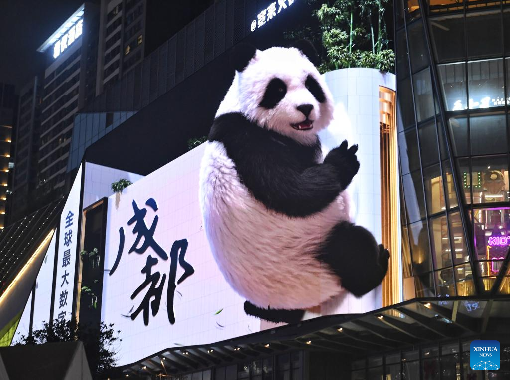 Glasses-free 3D panda becomes iconic local attraction in Chengdu, SW China