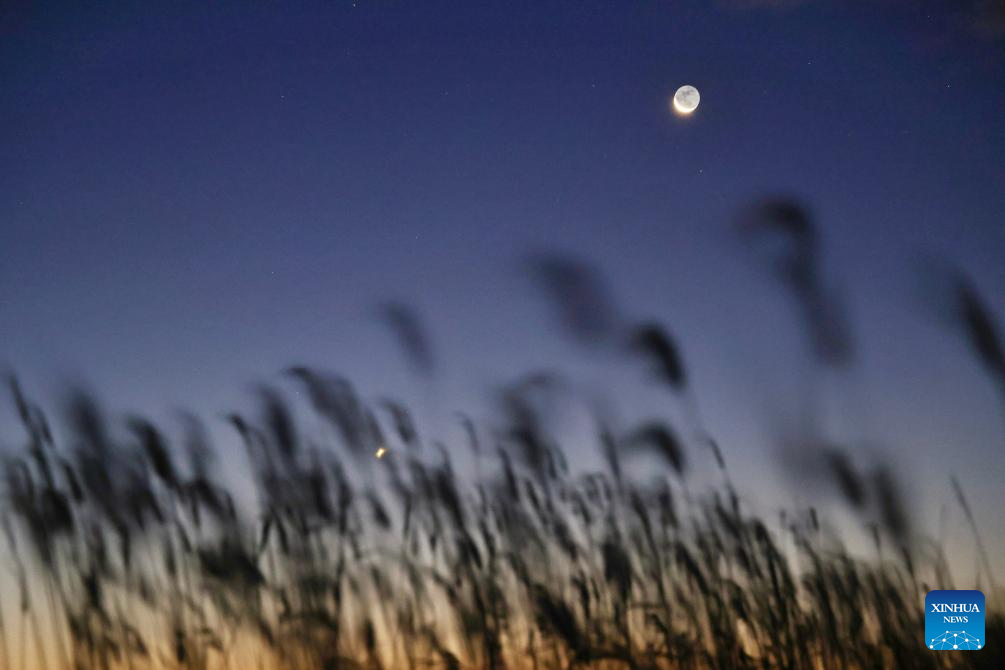 View of Venus next to moon in sky over NE China's Heilongjiang