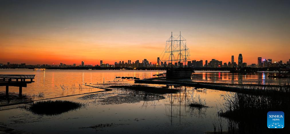 Scenery of Donghu Lake at sunset in Wuhan