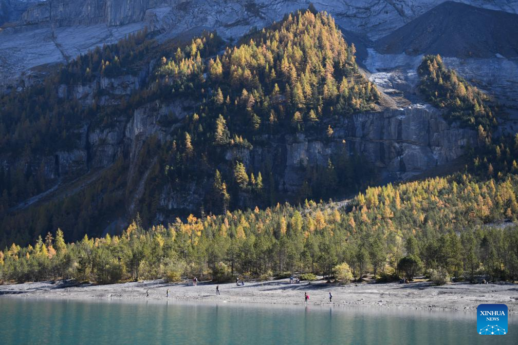 Autumn scenery of Lake Oeschinen in Bernese Oberland, Switzerland