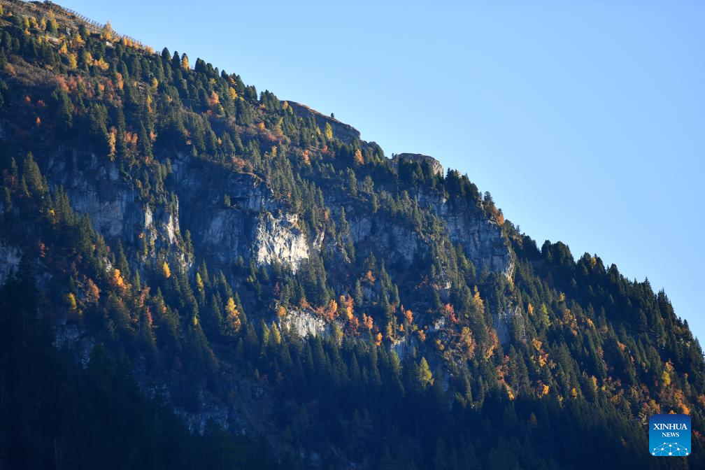 Autumn scenery of Lake Oeschinen in Bernese Oberland, Switzerland
