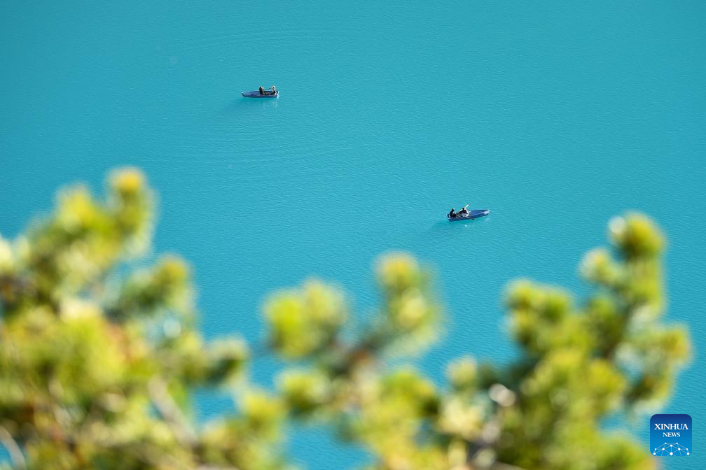 Autumn scenery of Lake Oeschinen in Bernese Oberland, Switzerland