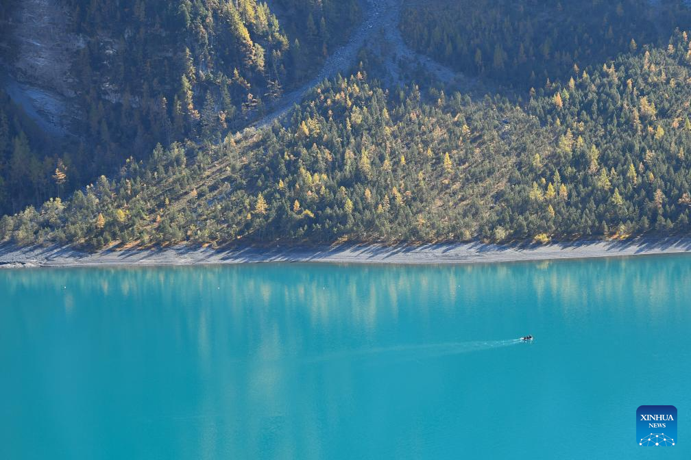Autumn scenery of Lake Oeschinen in Bernese Oberland, Switzerland