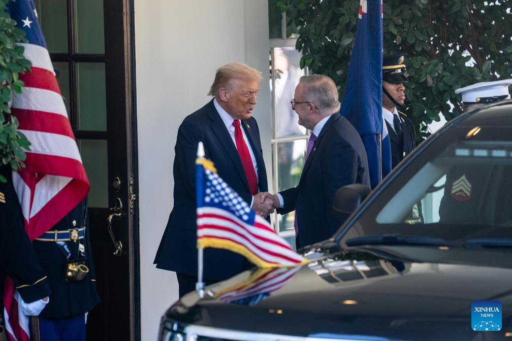 U.S. president welcomes Australian PM at White House in Washington, D.C.