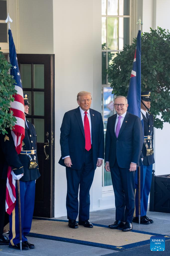 U.S. president welcomes Australian PM at White House in Washington, D.C.