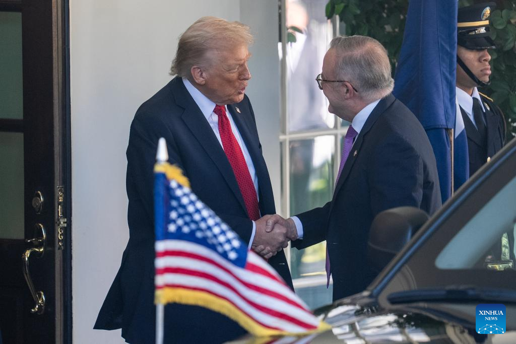U.S. president welcomes Australian PM at White House in Washington, D.C.