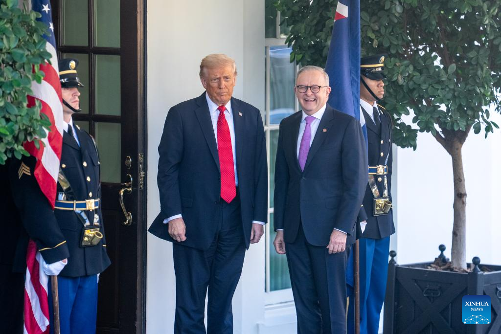 U.S. president welcomes Australian PM at White House in Washington, D.C.