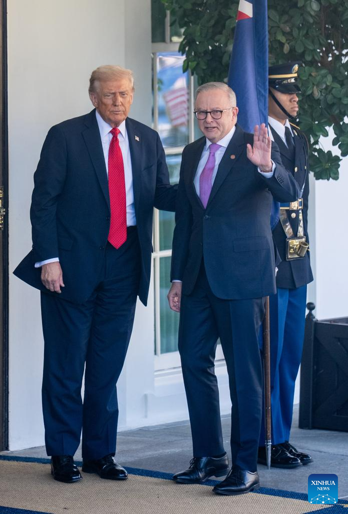 U.S. president welcomes Australian PM at White House in Washington, D.C.