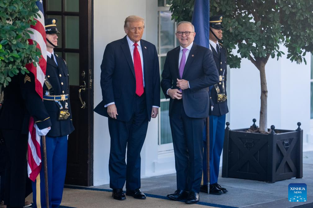 U.S. president welcomes Australian PM at White House in Washington, D.C.