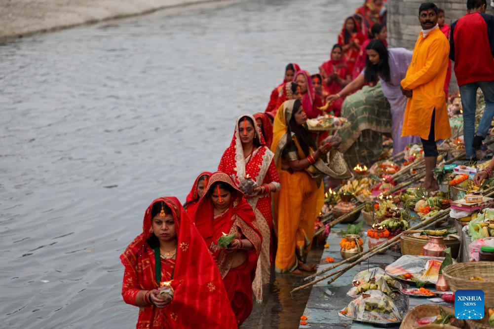 People celebrate Chhath festival in Kathmandu, Nepal