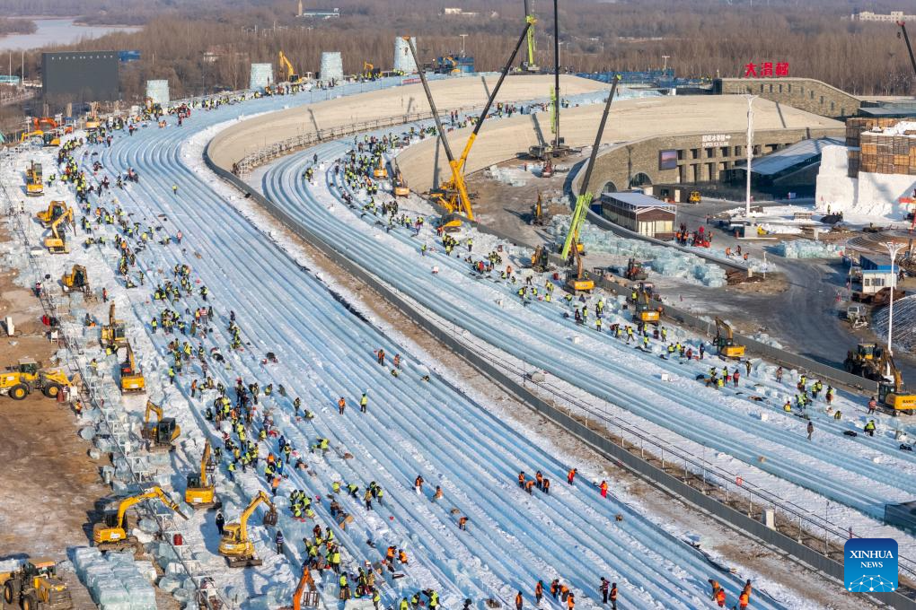 27th edition of Ice and Snow World in Harbin under construction