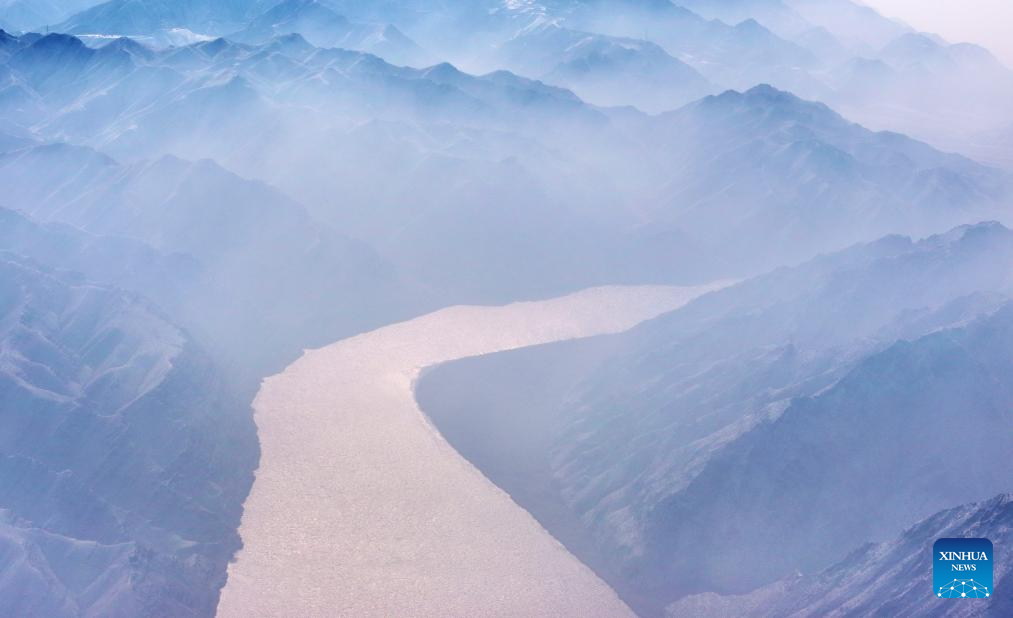 View of Yellow River after snowfall in NW China