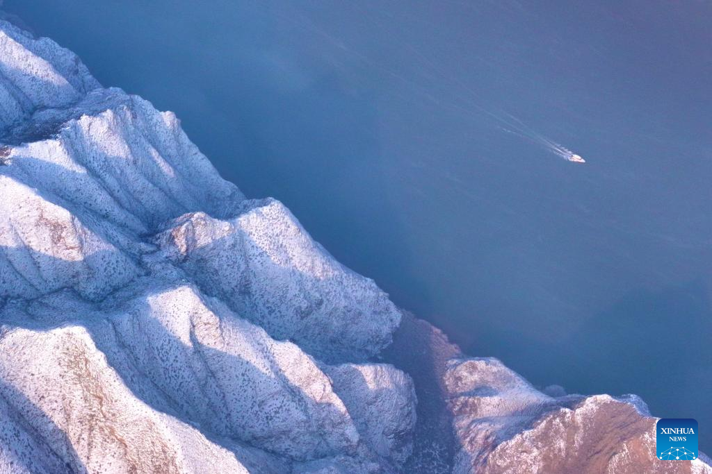 View of Yellow River after snowfall in NW China