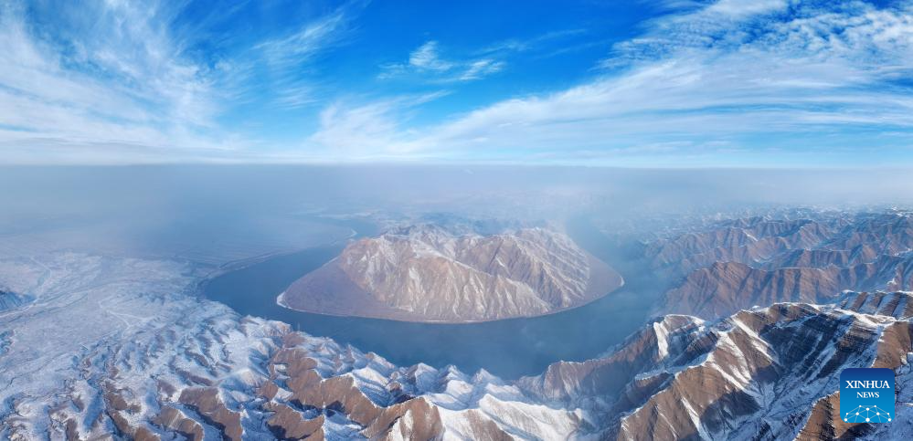 View of Yellow River after snowfall in NW China