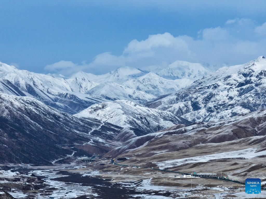 Scenery of snow-covered mountains in China's Qinghai