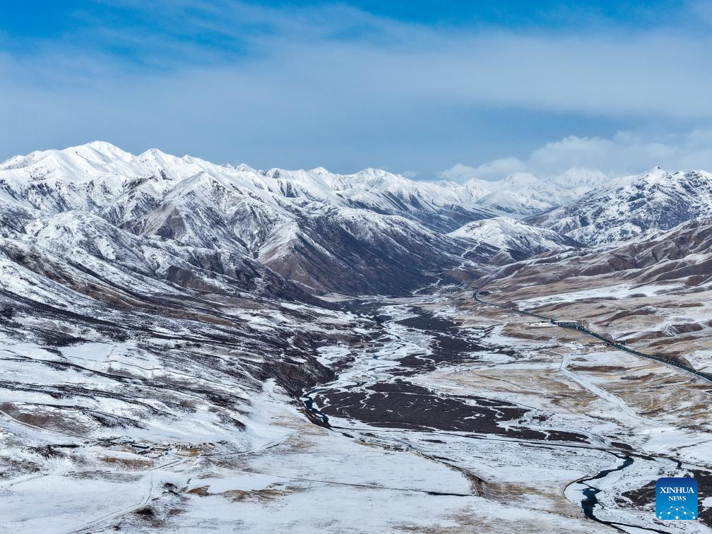 Scenery of snow-covered mountains in China's Qinghai