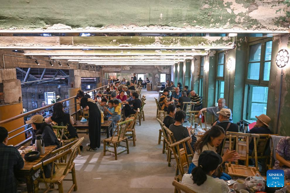 Old building renovated into public tea house in Chongqing, SW China