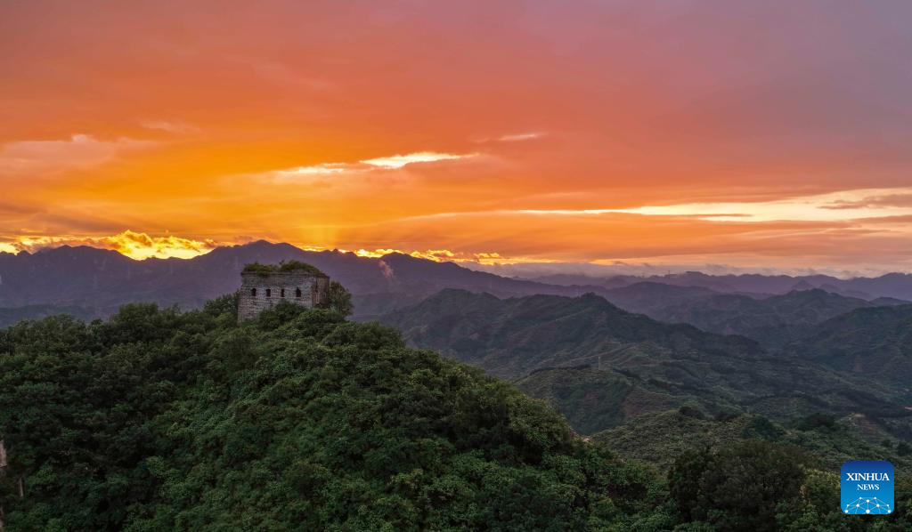Scenery of Great Wall at sunset in China's Hebei