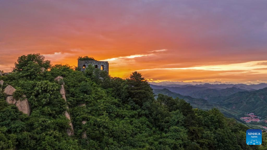 Scenery of Great Wall at sunset in China's Hebei