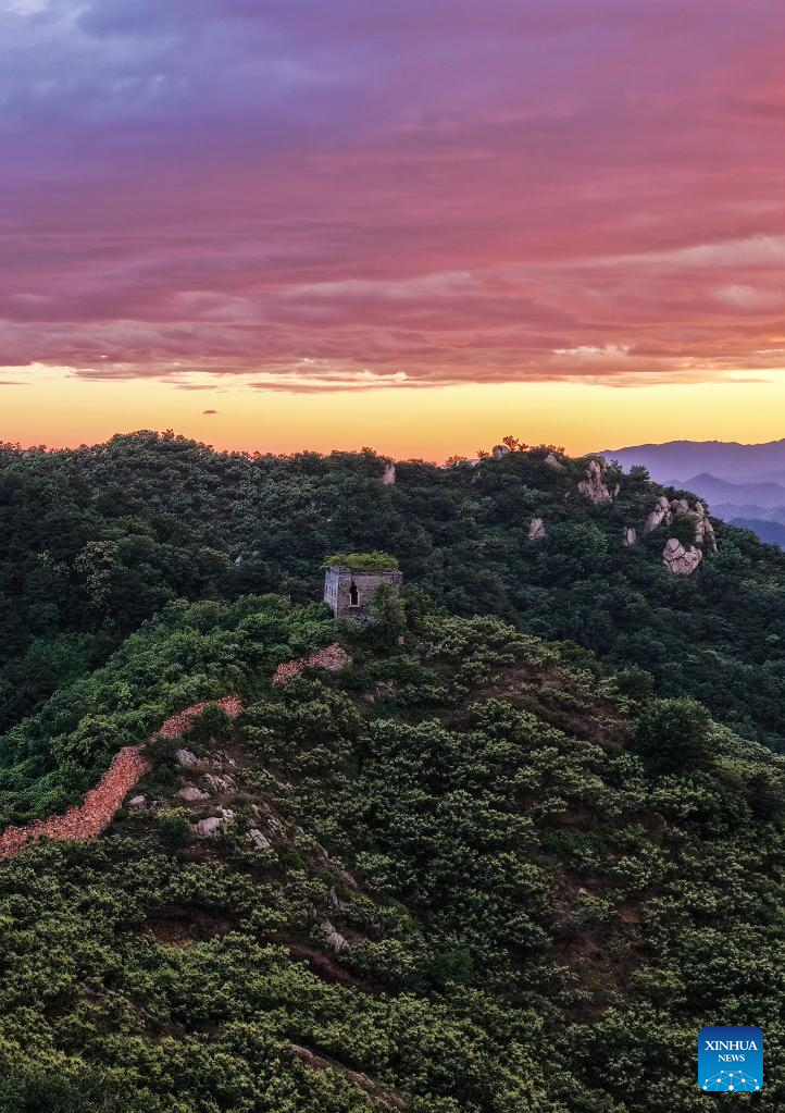 Scenery of Great Wall at sunset in China's Hebei