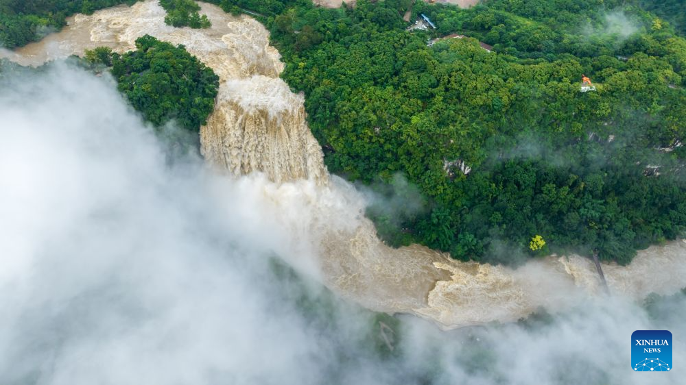 Huangguoshu Waterfall in SW China witnesses flow surge due to continuous rainfall
