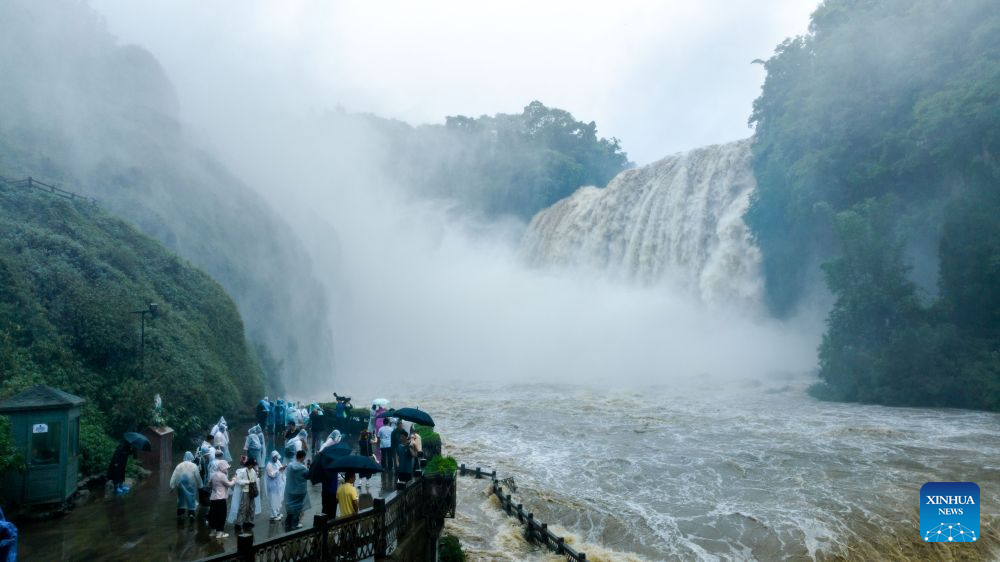 Huangguoshu Waterfall in SW China witnesses flow surge due to continuous rainfall