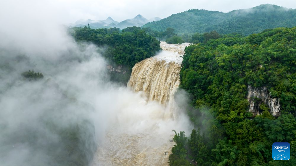 Huangguoshu Waterfall in SW China witnesses flow surge due to continuous rainfall