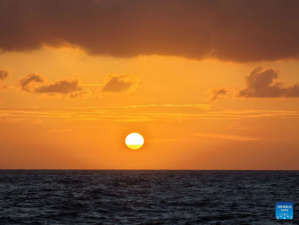Sunset view over waters surrounding Xisha Islands, S China's Hainan