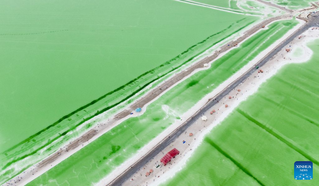 Tourists visit Qairhan salt lake in China's Qinghai