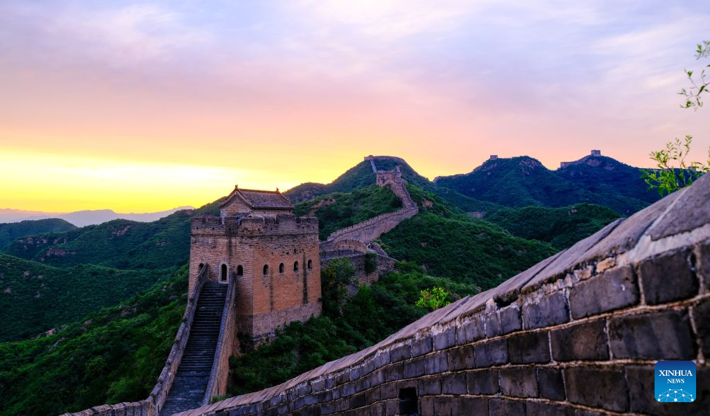View of Jinshanling section of Great Wall at sunrise in Hebei, N China